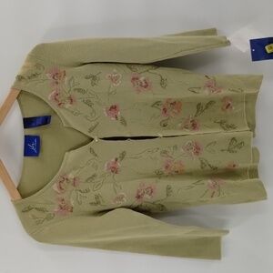 JH Collection green fairy small embroidered boho belly knit sweater cardigan